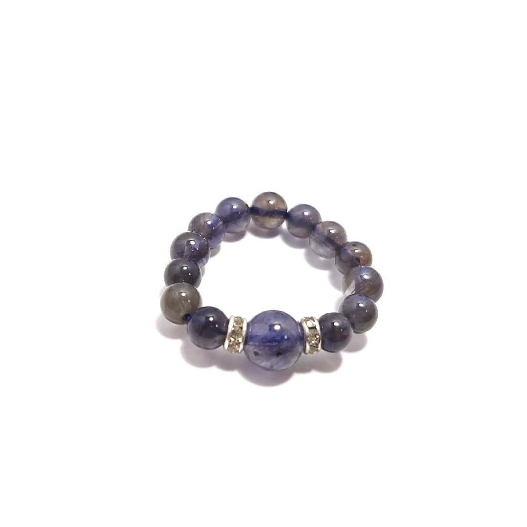 H4459【天然石】アイオライト ゴムタイプ 指輪　菫青石 レディースのアクセサリー(リング(指輪))の商品写真