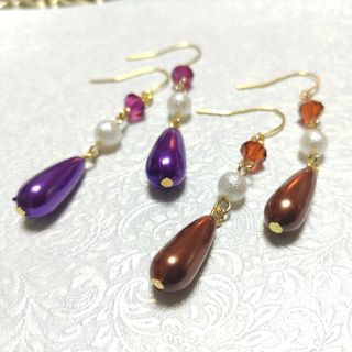 No.1031  【2セットピアス】雫パールとスワロフスキーのピアス(ピアス)