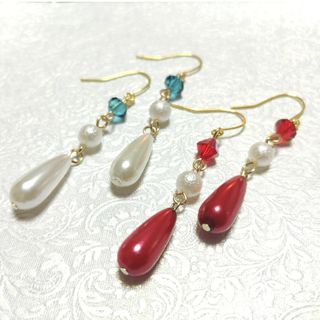 No.1032  【2セットピアス】雫パールとスワロフスキーのピアス(ピアス)