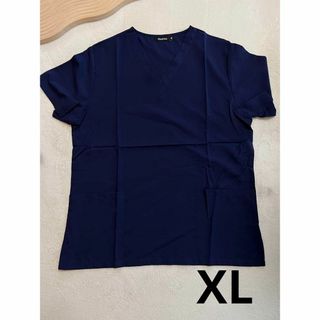 【XL】白衣 ナース　 制服 無地 スクラブ　ネイビー ブルー 青(Tシャツ(半袖/袖なし))