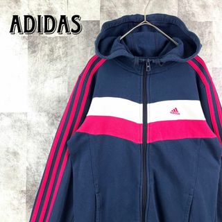 アディダス(adidas)のUS規格 アディダス フーディートラックジャケット 刺繍ロゴ ネイビー XL相当(パーカー)