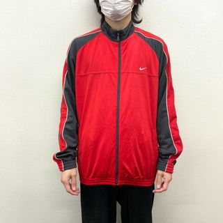 ナイキ(NIKE)の【中古】 ナイキ NIKE ジップアップ ジャージ トラックジャケット ジョグトップ 長袖 スウッシュロゴ 刺繍 サイズ：3XL レッド×グレー 古着 中古 mellow あす楽対応 古着屋mellow楽天市場店(ジャージ)