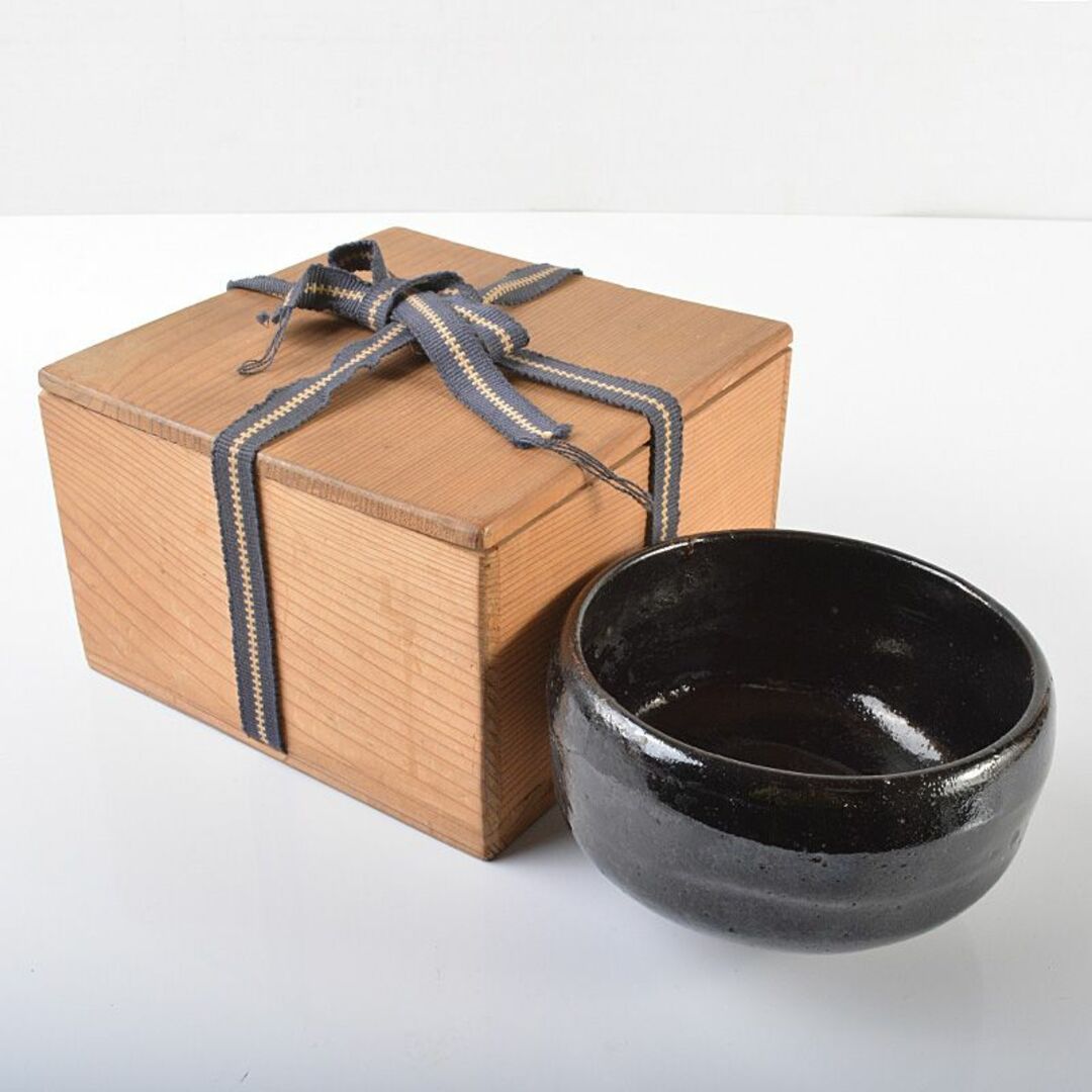 茶道具 楽吉左衛門 黒楽平茶碗 時代箱 V R6274 茶道具 楽吉左衛門 黒楽平茶碗 時代箱 V R6274