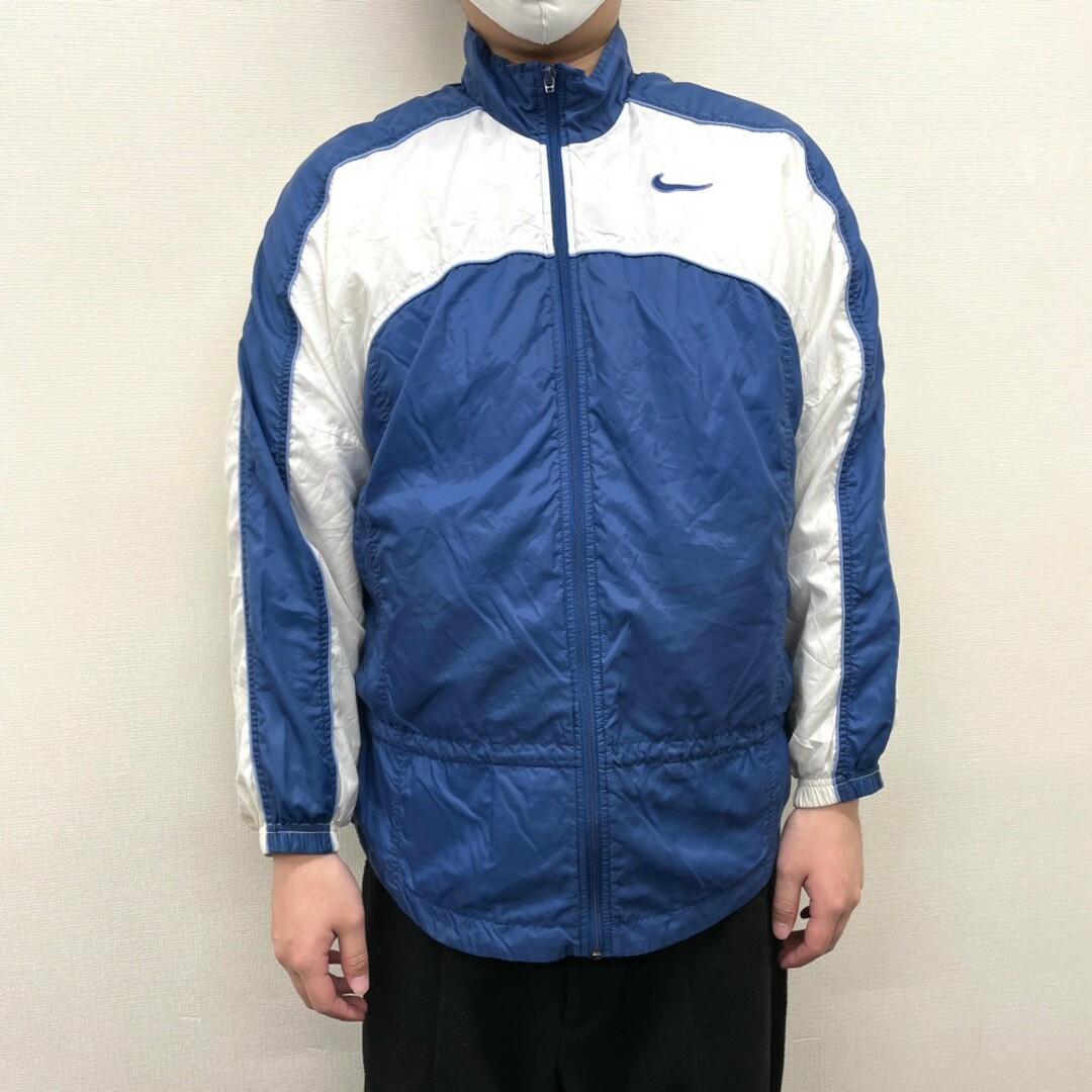 【中古】90's~ ナイキ NIKE ジップアップ ジャケット ウィンドブレーカー スウッシュロゴ 刺繍 長袖 サイズ:L ネイビー×ホワイト 古着 中古 mellow あす楽対応 古着屋mellow楽天市場店 | フリマアプリ ラクマ