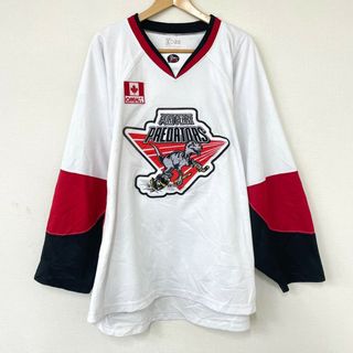 KOBE PORT PERRY PREDATORS ポート ペリー プレデターズ メッシュ ホッケージャージ ロングスリーブ 長袖 ロゴ ワッペン サイズ：2XL ホワイト×ブラック×レッド MADE IN CANADA【古着】 古着 【中古】 中古 mellow 【あす楽対応】【古着屋mellow楽天市場店】(アメリカンフットボール)