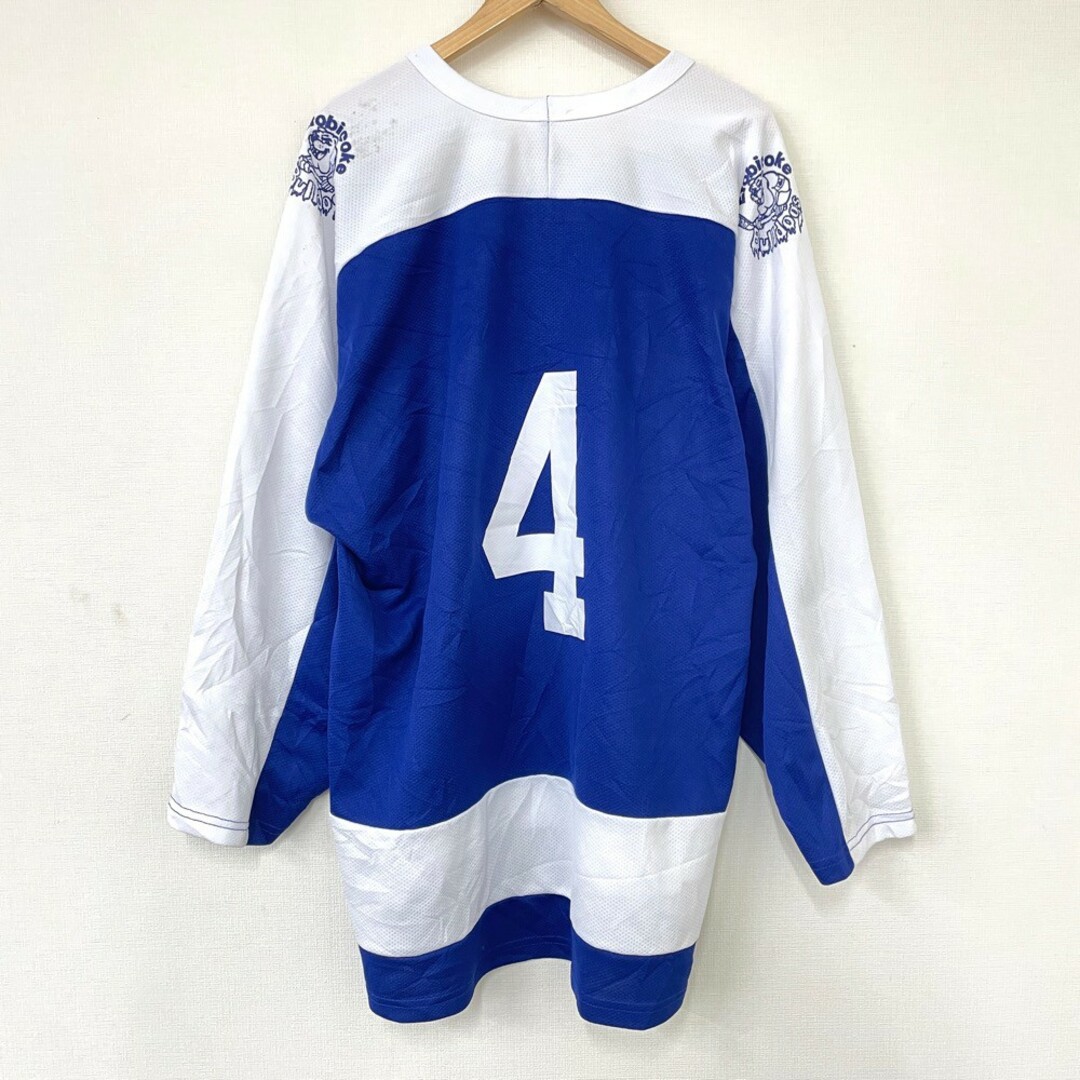 エトビコ ブルドッグ Etobicoke Bulldogs メッシュ ホッケージャージ ロングスリーブ 長袖 プリント サイズ：2XL ブルー×ホワイト MADE IN CANADA 【古着】 古着 【中古】 中古 mellow 【あす楽対応】【古着屋mellow楽天市場店】 スポーツ/アウトドアのスポーツ/アウトドア その他(アメリカンフットボール)の商品写真