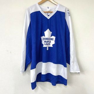 エトビコ ブルドッグ Etobicoke Bulldogs メッシュ ホッケージャージ ロングスリーブ 長袖 プリント サイズ：2XL ブルー×ホワイト MADE IN CANADA 【古着】 古着 【中古】 中古 mellow 【あす楽対応】【古着屋mellow楽天市場店】(アメリカンフットボール)