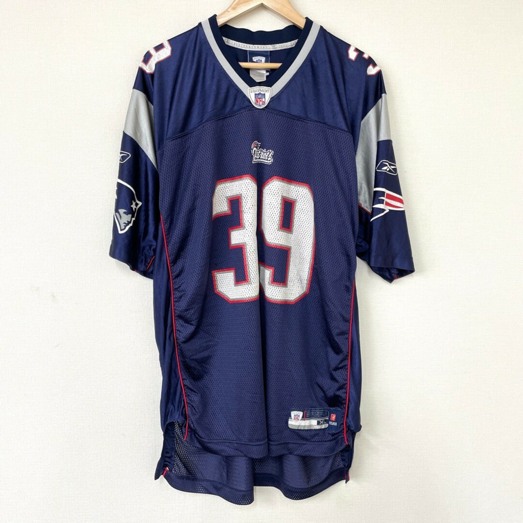 Reebok(リーボック)のリーボック Reebok NFL ニューイングランド ペイトリオッツ New England Patriots メッシュ フットボールジャージ 半袖 ロゴ プリント サイズ：XL ネイビー×グレー 【古着】 古着 【中古】 中古 mellow AUTHENTIC【あす楽対応】【古着屋mellow楽天市場店】 スポーツ/アウトドアのスポーツ/アウトドア その他(アメリカンフットボール)の商品写真