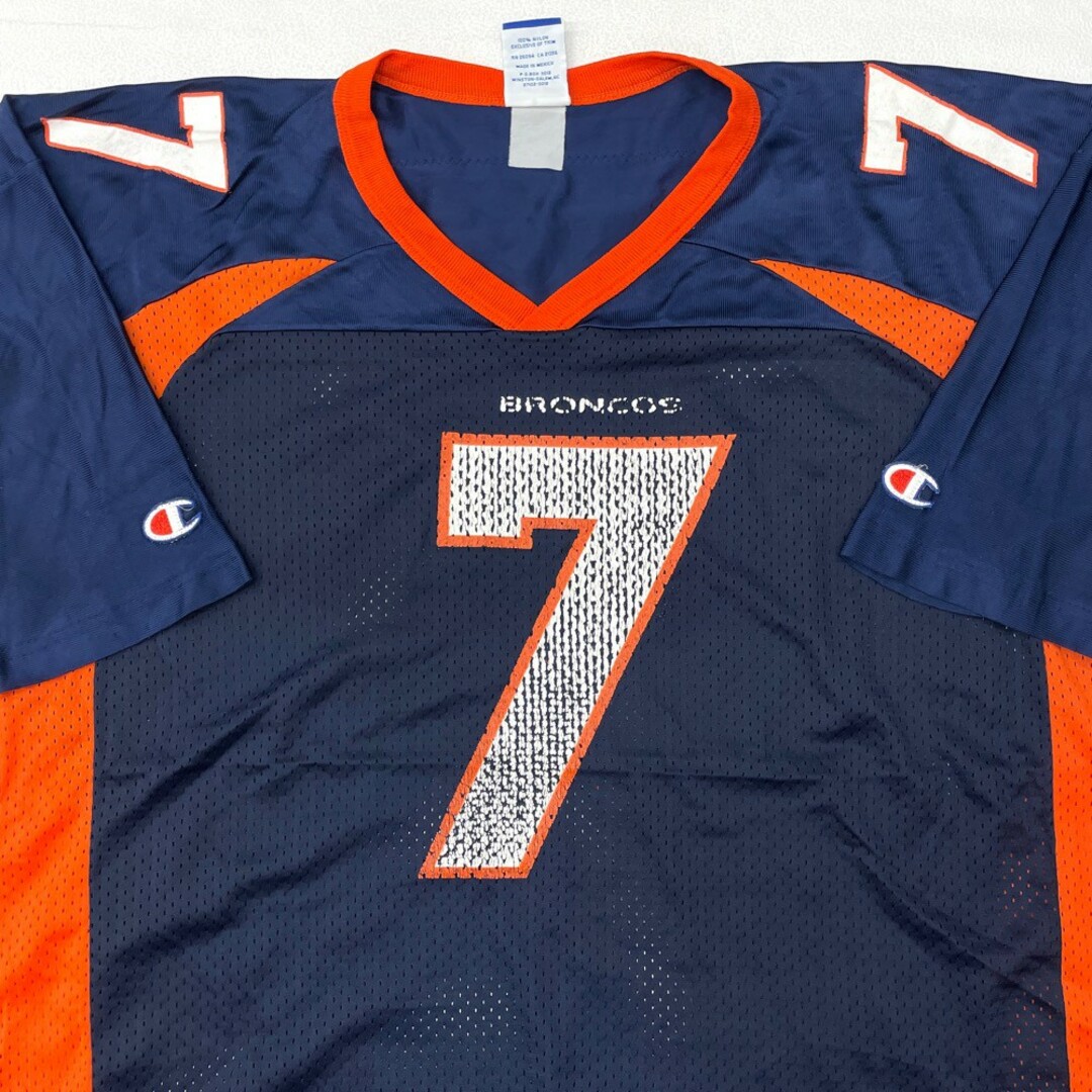 Champion(チャンピオン)のチャンピオン Champion NFL デンバー ブロンコス Denver Broncos メッシュ フットボールジャージ 半袖 ロゴ プリント サイズ：48 ネイビー×オレンジ 【古着】 古着 【中古】 中古 mellow AUTHENTIC ATHLETIC APPAREL【あす楽対応】【古着屋mellow楽天市場店】 スポーツ/アウトドアのスポーツ/アウトドア その他(アメリカンフットボール)の商品写真