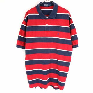 ポロラルフローレン(POLO RALPH LAUREN)のSALE/ 90年代 Polo by Ralph Lauren ポロバイラルフローレン 半袖ポロシャツ ワンポイントロゴ ボーダー柄 ネイビー (メンズ XL)  O0401(ポロシャツ)