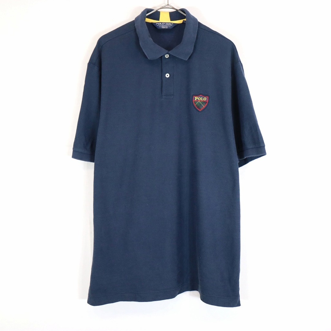 SALE/ 80～90年代 POLO GOLF ポロゴルフ 半袖ポロシャツ ワッペン 胸元ワンポイントロゴ ネイビー (メンズ XL)   O0408