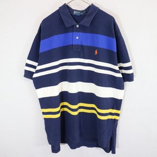 ポロラルフローレン(POLO RALPH LAUREN)の90年代 Polo by Ralph Lauren ポロバイラルフローレン 半袖ポロシャツ 大きいサイズ 刺繍 ネイビー (メンズ XXL) 中古 古着 O0424(ポロシャツ)