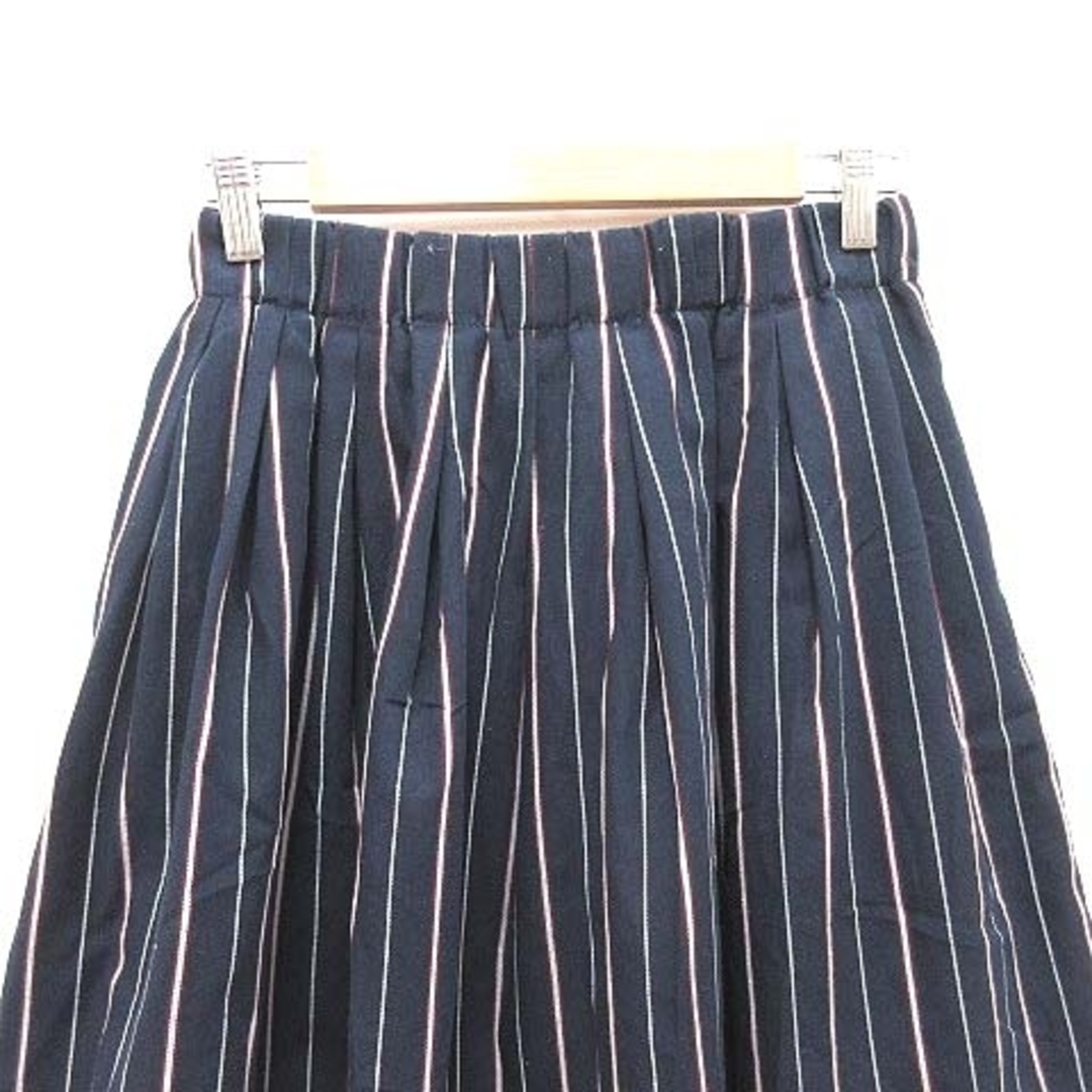LOWRYS FARM(ローリーズファーム)のローリーズファーム フレアスカート ひざ丈 ストライプ F 紺 ネイビー レディースのスカート(ひざ丈スカート)の商品写真