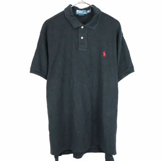 ポロラルフローレン(POLO RALPH LAUREN)のSALE/ 90年代 Polo by Ralph Lauren ポロバイラルフローレン 半袖ポロシャツ 刺繍 胸元ワンポイントロゴ ブラック (メンズ L) 中古 古着 O0465(ポロシャツ)