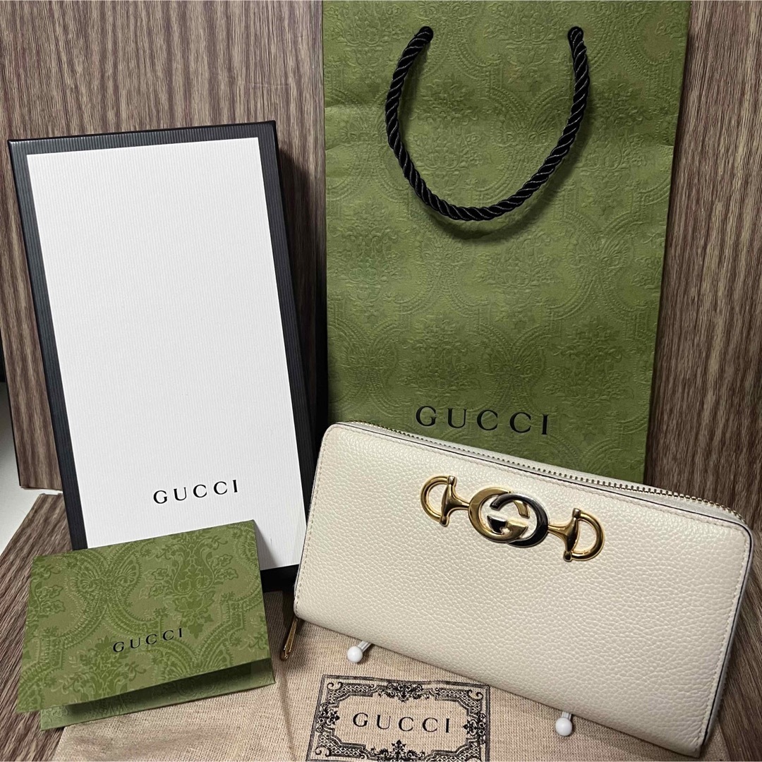 美品 GUCCI 長財布 ズゥミ ラウンドファスナー アイボリー 箱巾着付き | フリマアプリ ラクマ