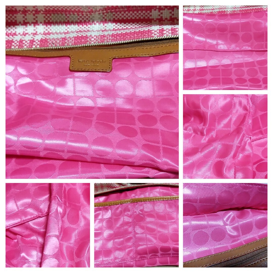 kate spade new york(ケイトスペードニューヨーク)のケイトスペードチェック柄リボントートバッグ美品数回使用ピンク系 レディースのバッグ(トートバッグ)の商品写真