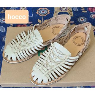 《 hocco・ホッコ》編み込みメッシレザーサンダル・ S・アイボリー(サンダル)