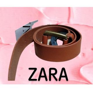 ザラ(ZARA)の値下げZARA牛革ベルト90新品未使用タグ付茶大きいサイズLL印あり圧縮発送(ベルト)