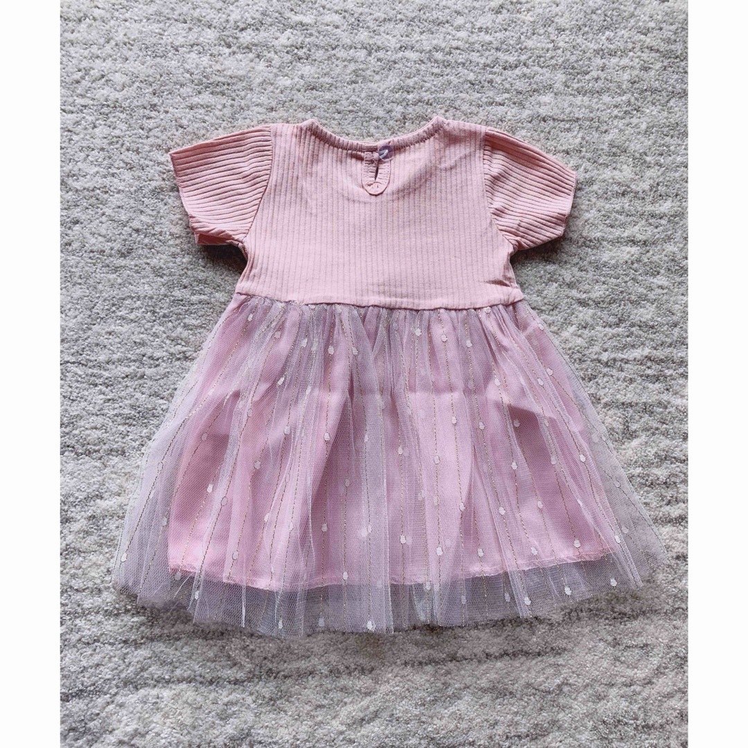 新品100cm   短袖　チュールワンピース ピンク　女の子 キッズ/ベビー/マタニティのキッズ服女の子用(90cm~)(ワンピース)の商品写真