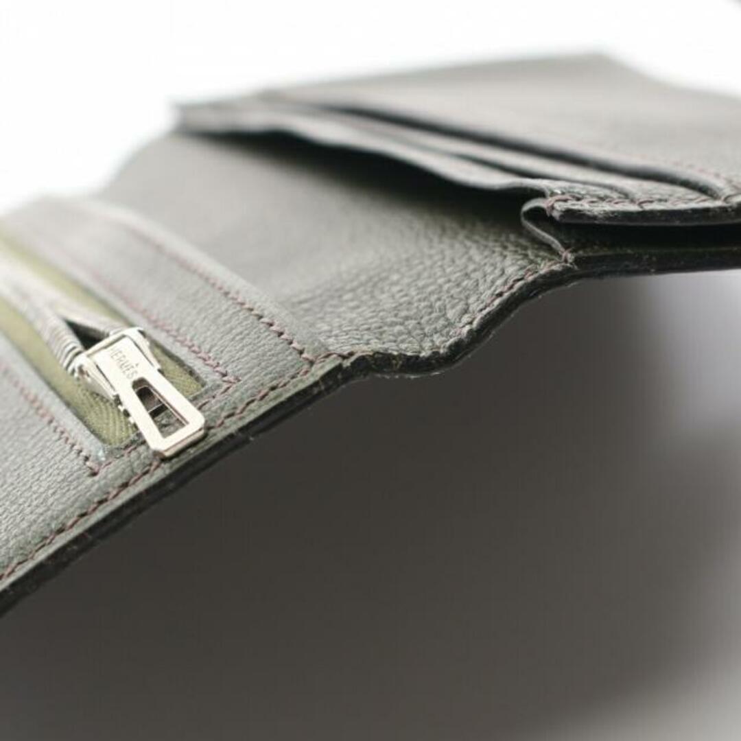 ベアンスフレ 二つ折り長財布 リザード カーキグリーン シルバー金具 □K刻印17cm厚み