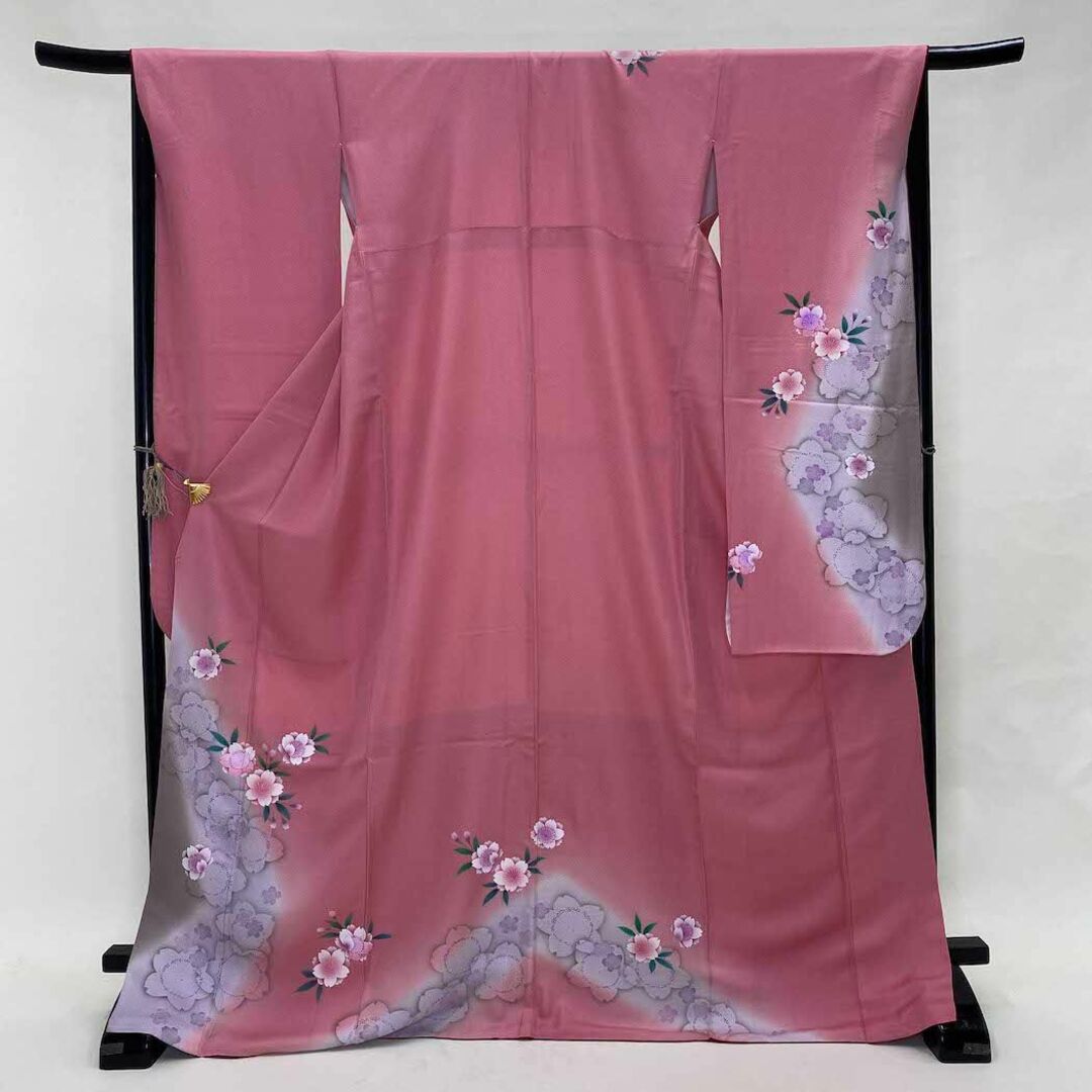 振袖 正絹 花柄 ピンク 薄紫 花柄 裄66㎝ 成人式  ab-62のサムネイル