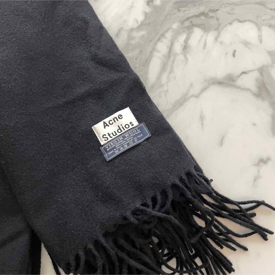 Acne Studios マフラー ウール ブラック ロゴ-