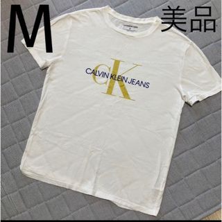 カルバンクライン(Calvin Klein)のカルバンクライン プリントホワイトTシャツ sizeM 美品(Tシャツ/カットソー(半袖/袖なし))