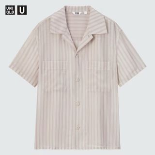 ユニクロ(UNIQLO)の【新品未使用】シアーコットンストライプシャツ（半袖）(シャツ/ブラウス(半袖/袖なし))