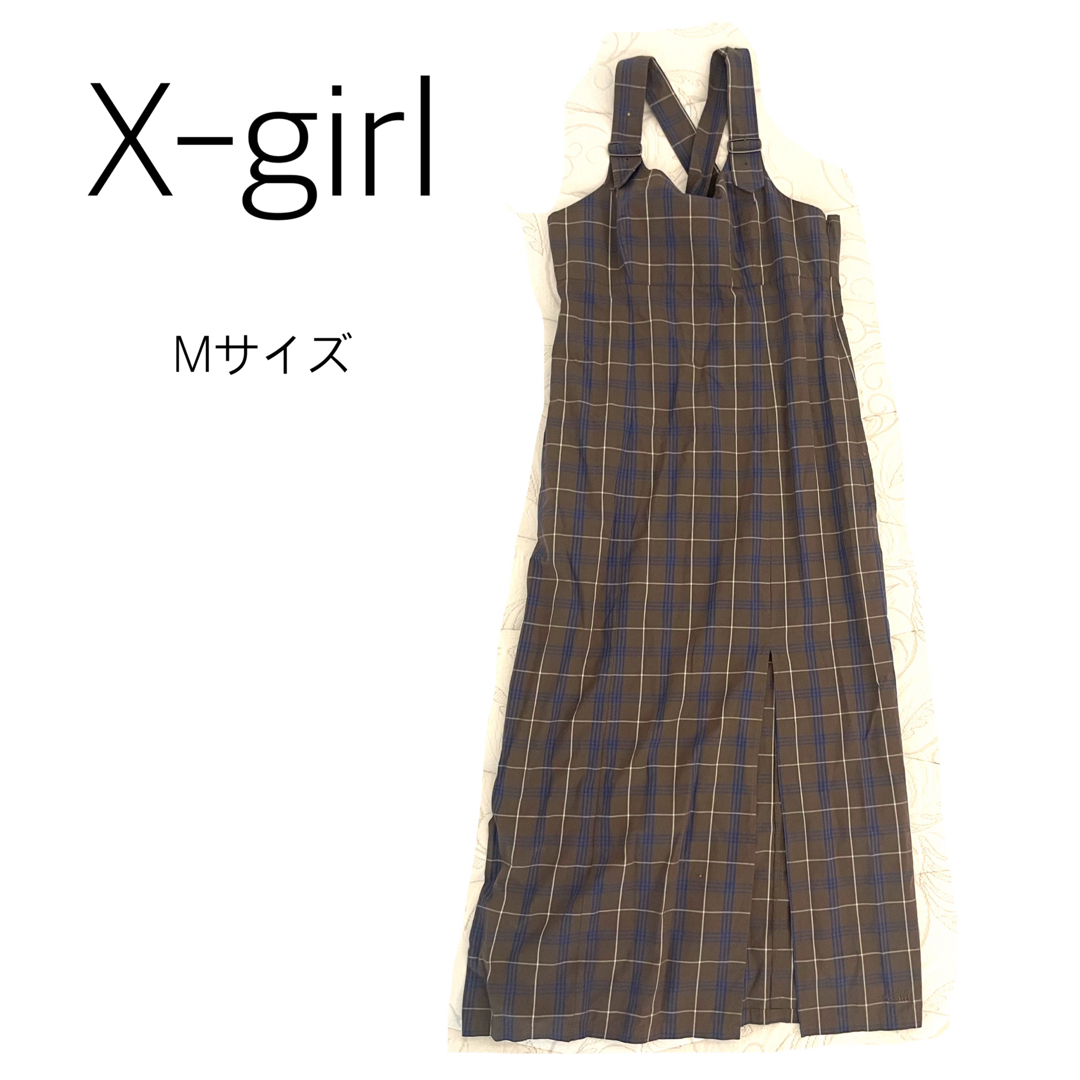 【X-girl】ブラウンチェック マキシワンピース ロングワンピース