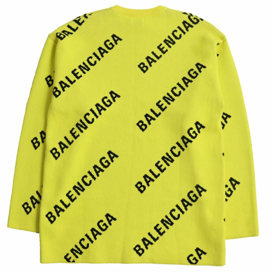 美品 バレンシアガ BALENCIAGA ニット セーター ALLOVER LOGO CREWNECK ロゴ ウール トップス メンズ イタリア製 M ブラック/イエロー