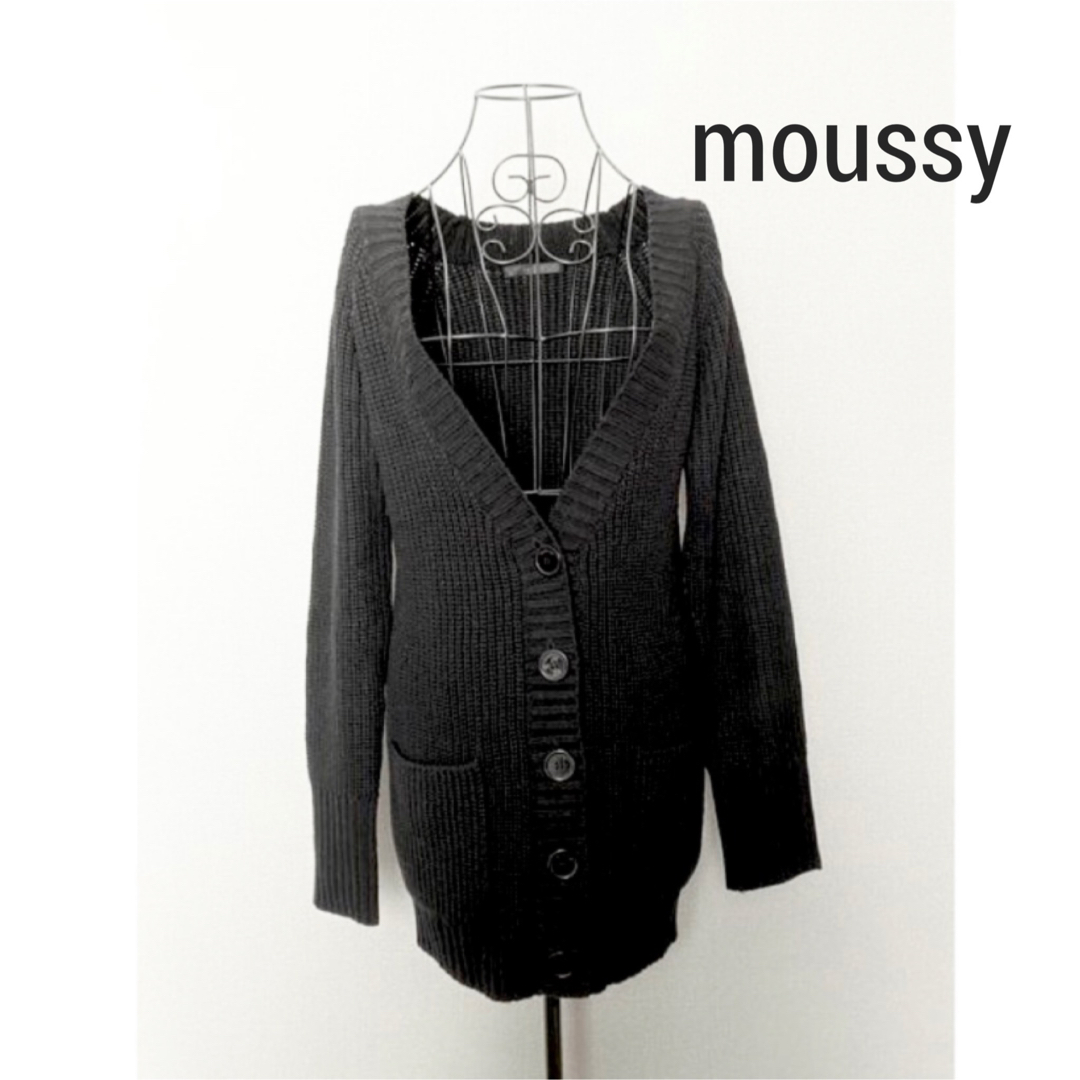 moussy(マウジー)のmoussyマウジー　ラメ Ｖネック　ロングニットカーディガン　ブラック レディースのトップス(カーディガン)の商品写真