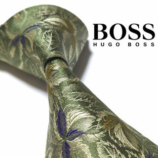 ヒューゴボス(HUGO BOSS)のヒューゴボス　ネクタイ　ボタニカル　植物柄　ジャガード　高級シルク　光沢感　古着(ネクタイ)