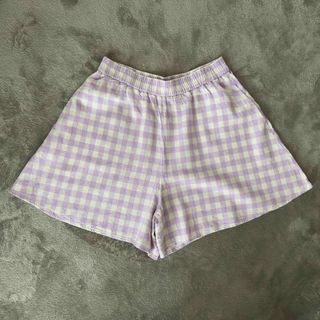 ザラ(ZARA)のZARA ザラ チェック柄 リネン ショートパンツ XS(ショートパンツ)