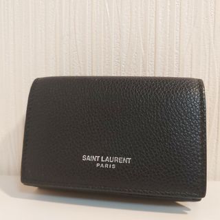 サンローランYSL 三つ折り ミニ財布 シルバーロゴ レザー レディース