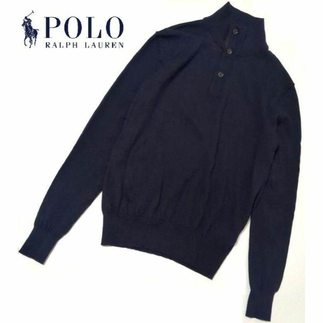 POLO RALPH LAUREN(ポロラルフローレン)のポロラルフローレン★ハーフボタンニット ネイビー モックネック ネイビー メンズのトップス(ニット/セーター)の商品写真