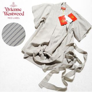 ヴィヴィアンウエストウッド(Vivienne Westwood)の【未使用 タグ付き】ヴィヴィアン レッドレーベル　半袖ブラウス ストライプ 38(シャツ/ブラウス(半袖/袖なし))