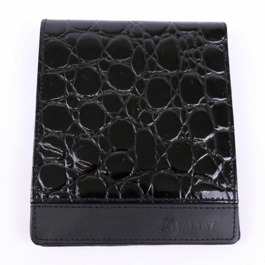 二つ折り財布 札入れ カードケース 本革レザー クロコダイル型押し ウォレット 黒 メンズ ブラック MAAT