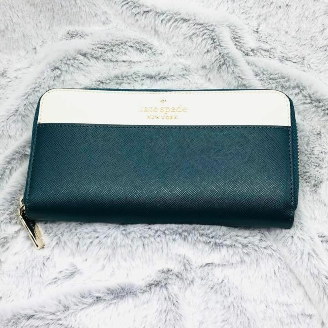 ⭐katespade⭐ケイトスペード⭐新品 ラウンドジップ長財布 白×緑