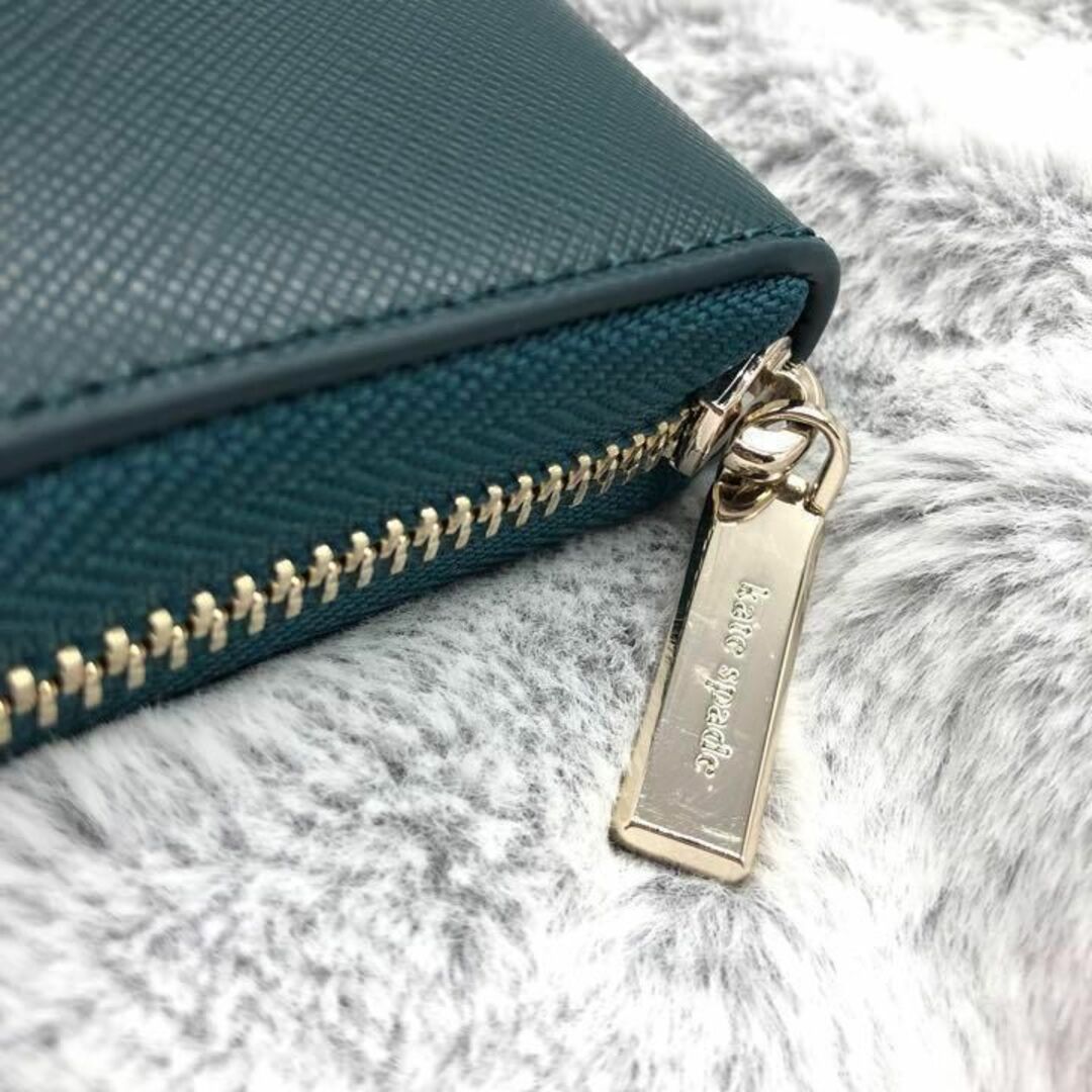 ⭐katespade⭐ケイトスペード⭐新品 ラウンドジップ長財布 白×緑