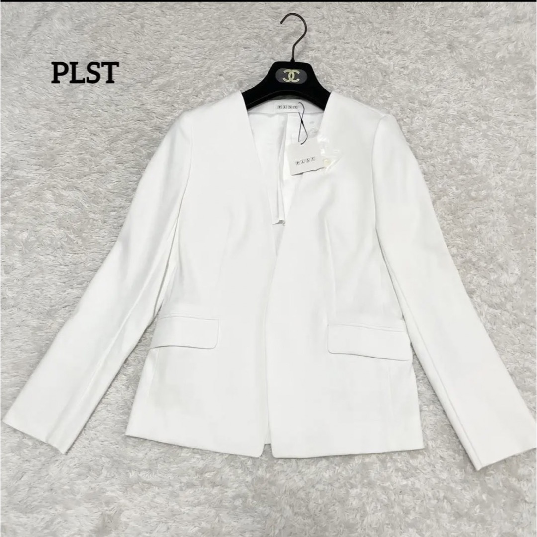 PLST ノーカラージャケット　アイボリー　jacket ivory