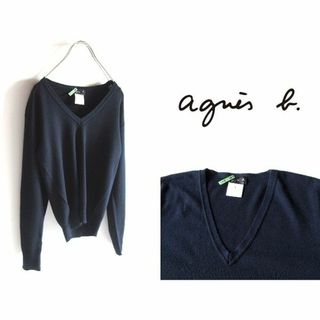90sフランス製 agnes b ウールレーヨン Vネックニット 1 ネイビー