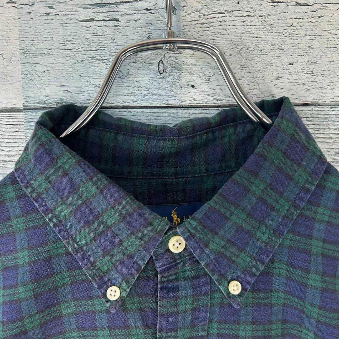 【希少‼︎】ラルフローレン 刺繍ロゴ 半袖 BDシャツ チェック柄 深緑 美品 5