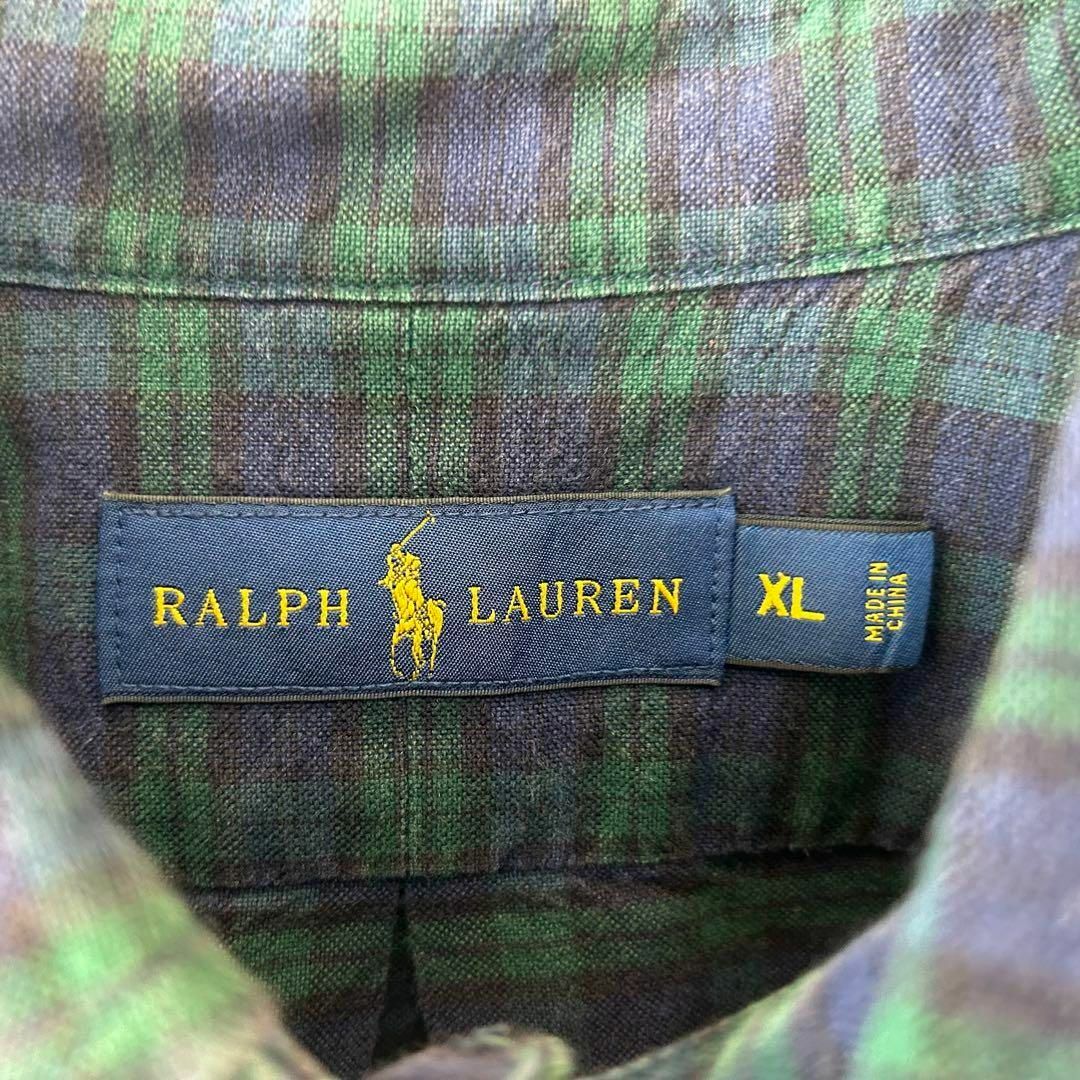 【希少‼︎】ラルフローレン 刺繍ロゴ 半袖 BDシャツ チェック柄 深緑 美品 7