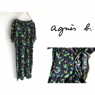 アニエスベー(agnes b.)のアニエスベー Zina de Plagny 花柄 レーヨン ワンピース 40 黒(ひざ丈ワンピース)