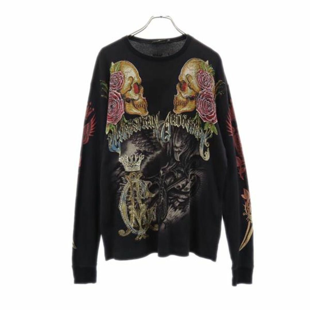 クリスチャンオードジェー USA製 ラインストーン 長袖 Tシャツ S 黒 CHRISTIAN AUDIGIER ワッフル地 ロンT ドクロ スカル  メンズ 【中古】 【230913】 | フリマアプリ ラクマ