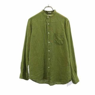 インディヴィジュアライズドシャツ(INDIVIDUALIZED SHIRTS)のインディビジュアライズドシャツ USA製 リネン100％ 長袖 シャツ 15−32 グリーン系 INDIVIDUALIZED SHIRTS バンドカラー メンズ 【中古】  【230913】 メール便可(シャツ)