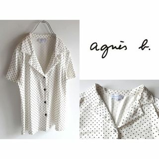 アニエスベー(agnes b.)のアニエスべー ストレッチ レーヨンジャージー ドット柄 開襟シャツ ブラウス 2(シャツ/ブラウス(半袖/袖なし))