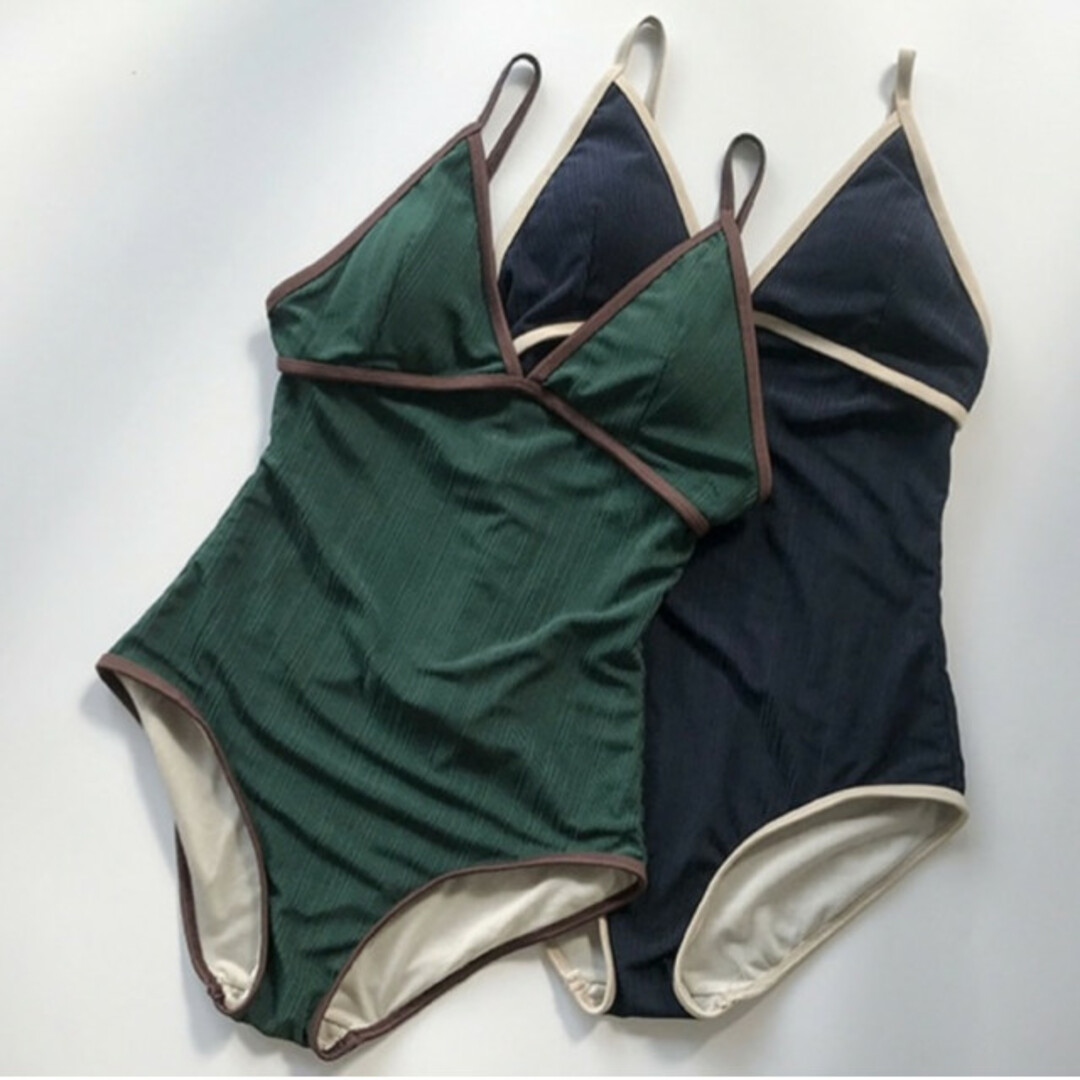 ■プリーツ キャミ ワンピース スイムウェア 水着 緑 グリーン M 新品未使用 レディースの水着/浴衣(水着)の商品写真