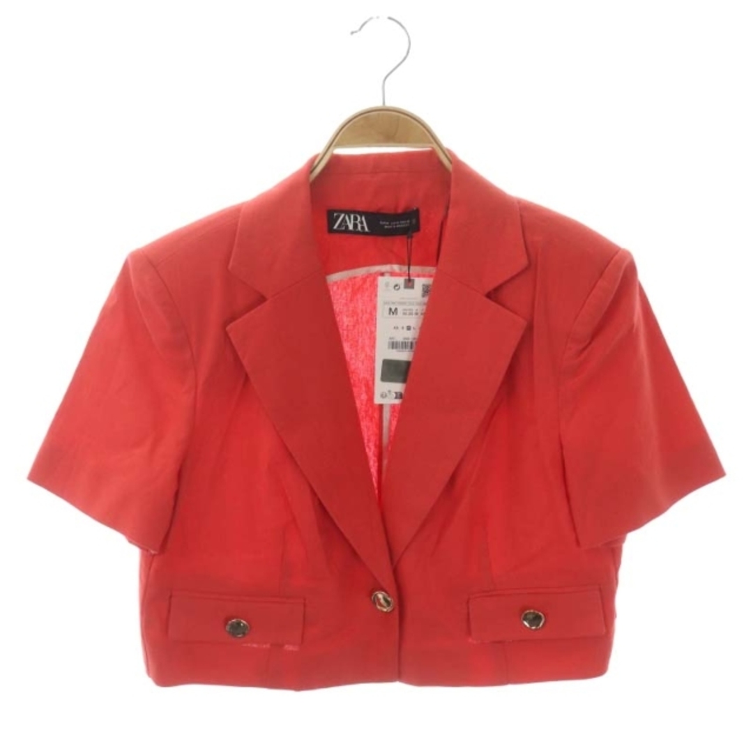 ZARA(ザラ)のザラ 1B半袖ショートジャケット テーラードジャケット 薄手 リネン M 赤 レディースのジャケット/アウター(その他)の商品写真