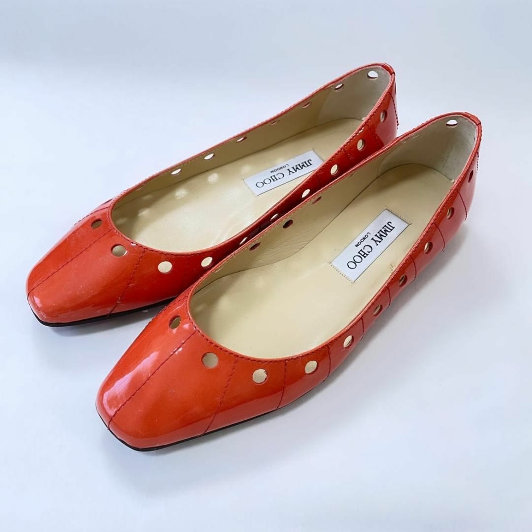 JIMMY CHOO(ジミーチュウ)の【美品❤️】ジミーチュウ パンプス 約25.0cm オレンジ　エナメル レディースの靴/シューズ(ハイヒール/パンプス)の商品写真